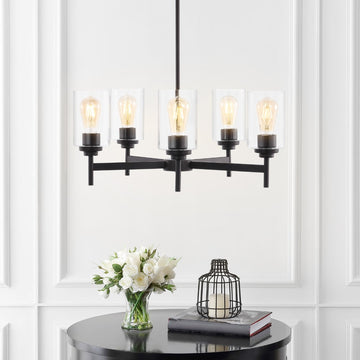 Orpheus 24" Farmhouse Industrial Iron Cylinder LED Chandelier - JONATHAN Y